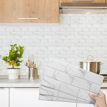 UMIGGEE Backsplash Tile Peel and Stick, 12-Sheet Stick on Subway Tiles for Kitchem, Bathroom Back Splashes, 11.8" x 5.9", White