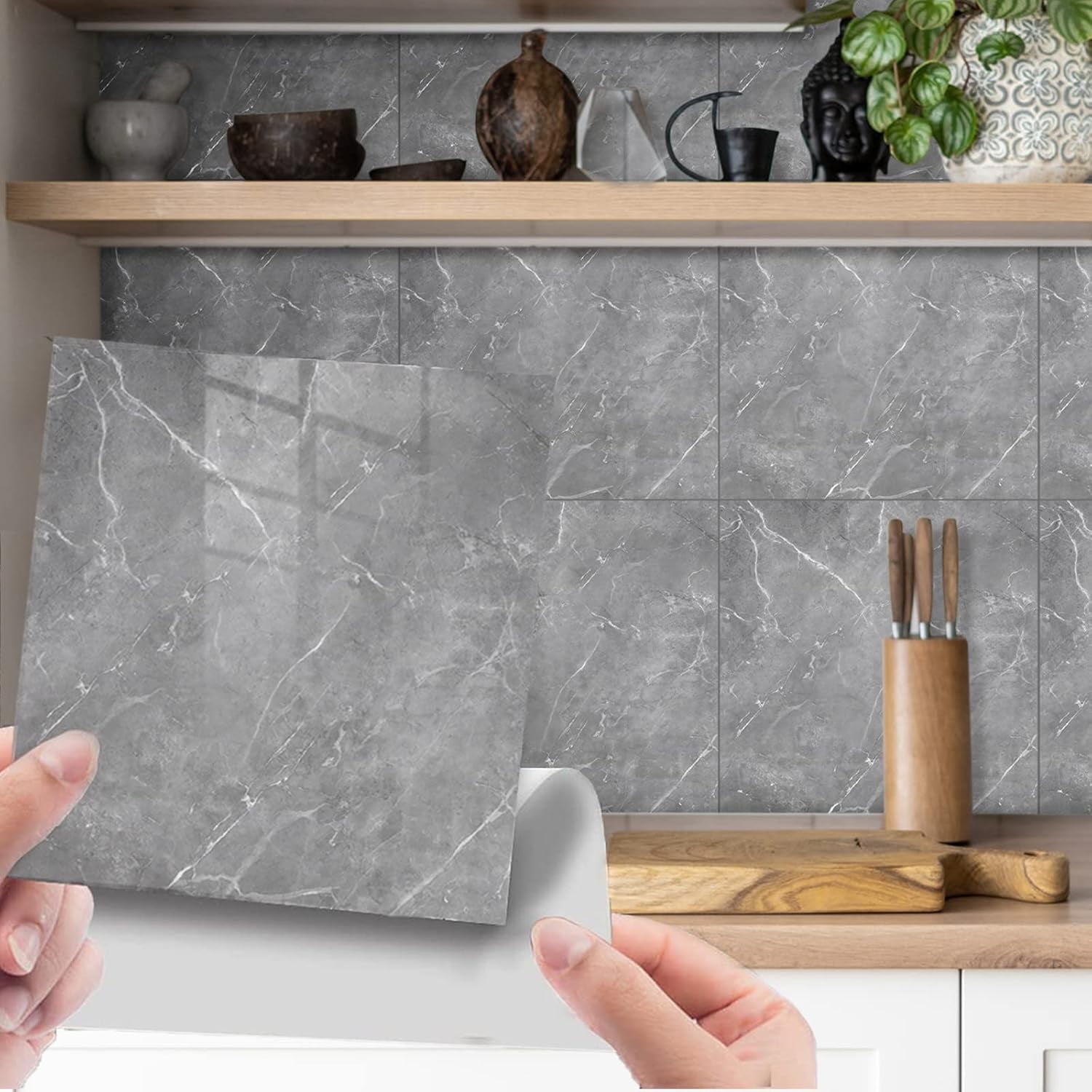 UMIGGEE Backsplash Tile for Kitchen Peel and Stick, 20-Sheet Stick on Subway Tiles for Kitchem, Bathroom Back Splashes, 11.8" x 11.8", Grey