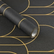 UMIGGEE Black Stripe Wallpaper Peel and Stick Wallpaper 17.7"x118.1" Contact Paper Geometric Black and Gold Removable Paper Self Adhesive Decorative Home Decor Wall Covering Old Furniture Renovation
