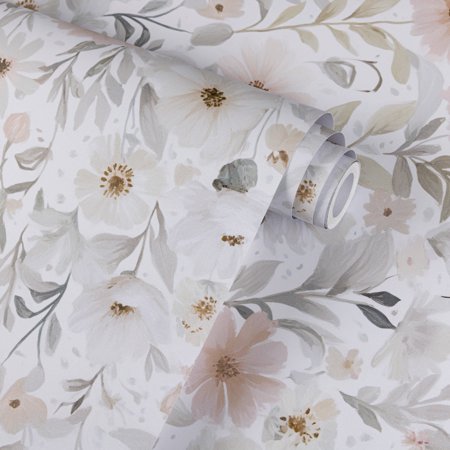 UMIGGEE Floral Wallpaper Peel and Stick White Wallpaper Self Adhesive Floral Wall Paper Multicolor Contact Paper 17.3-in x 118-in Home Decor Wall Covering Old Furniture Renovation