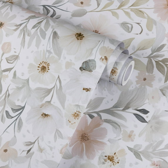 UMIGGEE Floral Wallpaper Peel and Stick White Wallpaper Self Adhesive Floral Wall Paper Multicolor Contact Paper 17.3-in x 118-in Home Decor Wall Covering Old Furniture Renovation