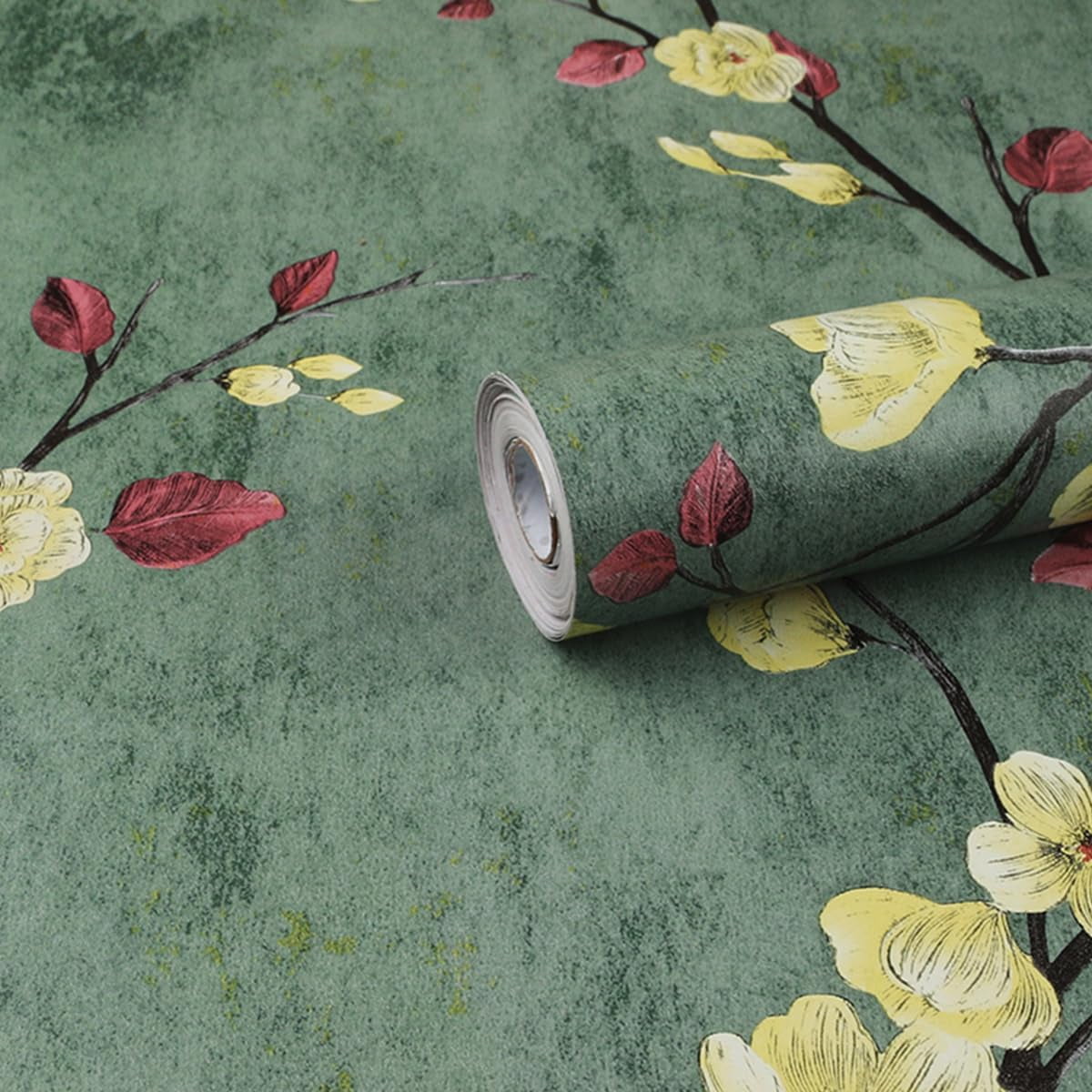UMIGGEE Floral Peel and Stick Wallpaper Green Floral Contact Paper 17.7-in x 118-in Removable Wallpaper Self Adhesive Wallpaper Wall Paper for Home Decor Wall Covering Old Furniture Renovation