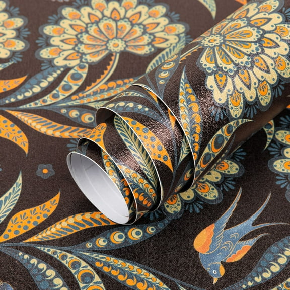 UMIGGEE Floral Wallpaper Peel and Stick Floral Black Wallpaper Self Adhesive Flower Wall Paper Contact Paper 17.7-in x 118-in Home Decor Wall Covering Old Furniture Renovation