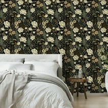 UMIGGEE Floral Wallpaper Peel and Stick Floral Black Wallpaper Self Adhesive Flower Wall Paper Contact Paper 17.7" x 118" Home Decor Wall Covering Old Furniture Renovation