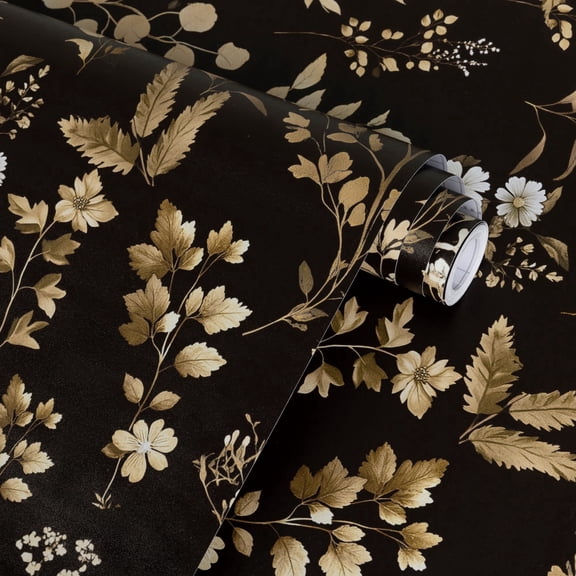 UMIGGEE Floral Wallpaper Peel and Stick Floral Black Wallpaper Self Adhesive Flower Wall Paper Contact Paper 17.3-in x 118-in Home Decor Wall Covering Old Furniture Renovation