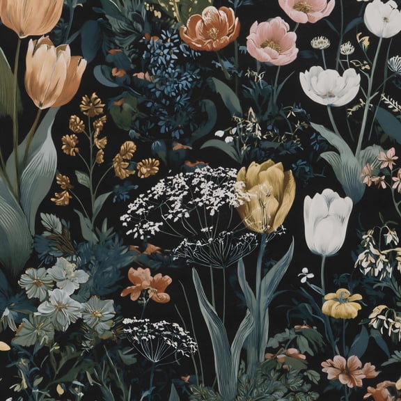 UMIGGEE Multicolor Floral Wallpaper Peel and Stick Floral Black Wallpaper Self Adhesive Flower Wall Paper Contact Paper 17.3-in x 118-in Home Decor Wall Covering Old Furniture Renovation