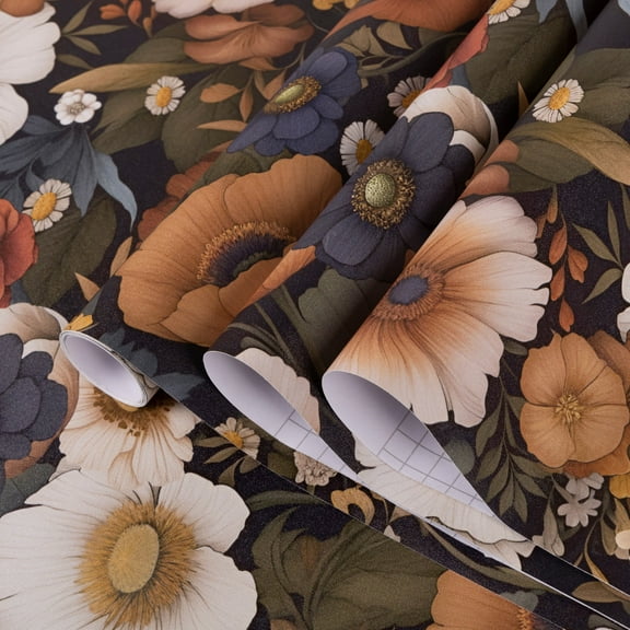UMIGGEE Floral Wallpaper Peel and Stick Flower Black Wall Paper Self Adhesive Wallpaper 17.3-in x 118-in Contact Paper Removable Wallpaper for Home Decor Wall Covering Old Furniture Renovation