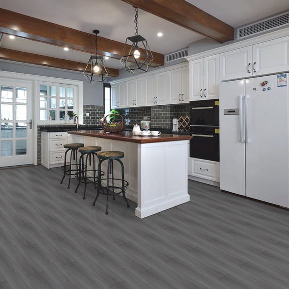 UMIGGEE Gray Peel and Stick Flooring 36" x 6" 40 Pieces/Pack Vinyl Wood Look Flooring Thin Tiles Self-Adhesive Floor Tile Easy to Install for Kitchen Living Room Home Decor (Cover 60 sq. ft./Pack)