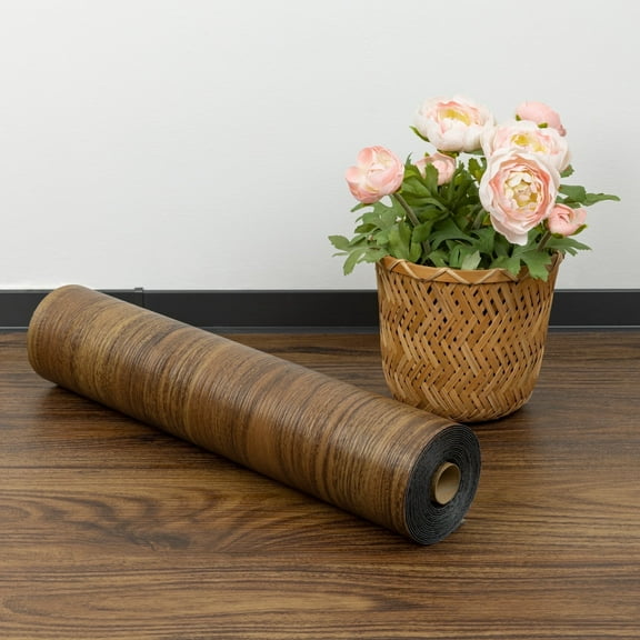 UMIGGEE Brown Peel and Stick Vinyl Flooring Roll 15.7-in x 118-in/12.8 Sq.Ft Thicken Self-Adhesive Vinyl Wood Grain Floor Wear-Resistant Easy DIY Install Home Decor