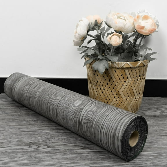 UMIGGEE Gray Peel and Stick Vinyl Flooring Roll 23.6-in x 196-in/31 Sq.Ft Thicken Self-Adhesive Vinyl Wood Grain Floor Wear-Resistant Easy DIY Install Home Decor