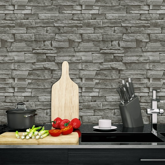 UMIGGEE Grey Brick Stone Peel and Stick Wallpaper 17.7" x 118" Removable Wall Contact Paper Backsplash Vinyl Film for Bedroom Faux Brick Kitchen Cabinets Backsplash Fireplace Laundry Room