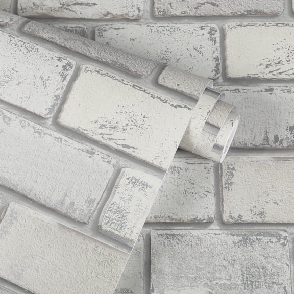 UMIGGEE Grey and White Stick and Peel Wallpaper 17.3-in x 118-in Brick Wallpaper Textured Pattern Removable Self Adhesive Vinyl Contact Paper for Furniture