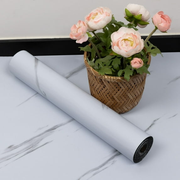 UMIGGEE Marble Peel and Stick Vinyl Flooring Roll 15.7-in x 236-in/25.7 Sq.Ft Thicken Self-Adhesive Vinyl White Marble Floor Wear-Resistant Easy DIY Install Home Decor
