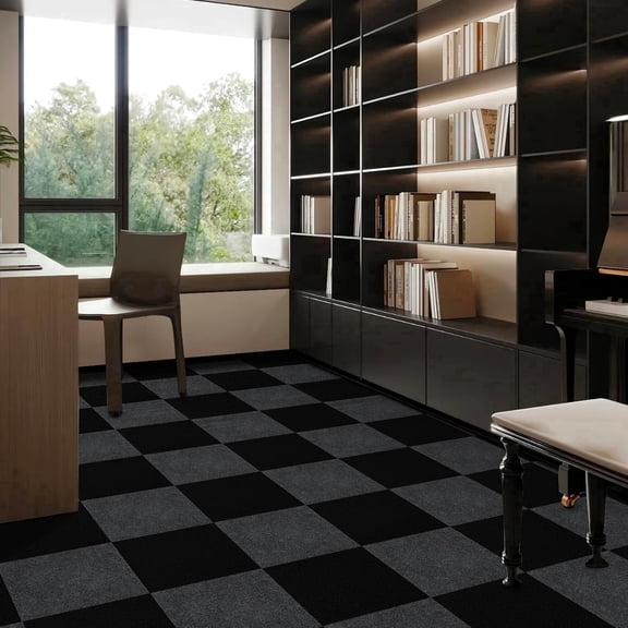 UMIGGEE Peel and Stick Carpet Tiles 11.8-in x 11.8-in Black Self-Adhesive Square Soft Carpet Floor Tiles Carpet Easy Install DIY Floor Tiles for Kids Room Bedroom Dining Room 10-pcs (9.7 sqft/Box)