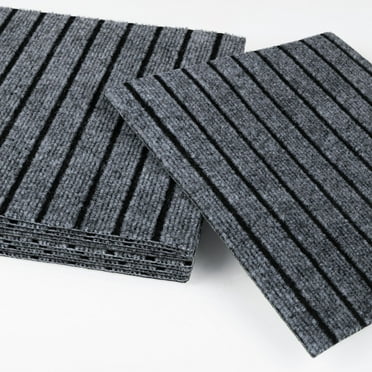 UMIGGEE Peel and Stick Carpet Tiles Grey Stripe Self-Adhesive Square Soft Carpet Floor Tiles 12-in x 12-in 10-pcs Carpet Easy Install DIY Floor Tiles for Bedroom, Dining Room, etc. (10 sq. ft. /Pack)