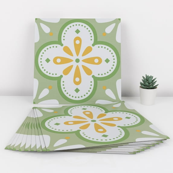 UMIGGEE Peel and Stick Floor Tile 12in x 12in x 1mm (10 Pcs/Pack) Floor Green flower Self Adhesive Vinyl Flooring Durable Transform for Kitchen Bedroom Laundry Room (10 Sq. ft/Pack)