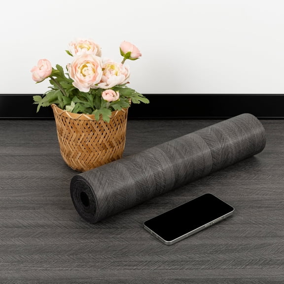 UMIGGEE Peel and Stick Flooring Roll 15.7in x 118in /12.87 Sq.Ft Dark Gray Vinyl Flooring Self-Adhesive Vinyl Wood Grain Easy DIY Install for Kitchen Dinning Room Bedroom Home Decoration