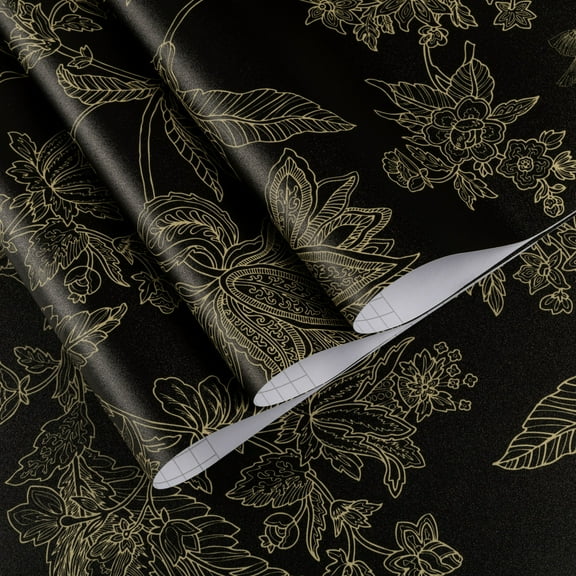 UMIGGEE Floral Wallpaper Peel and Stick Floral Black Wallpaper Self Adhesive Flower Wall Paper Contact Paper 17.3-in x 118-in Home Decor Wall Covering Old Furniture Renovation