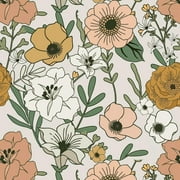 UMIGGEE Vintage Floral Peel and Stick Wallpaper Boho Retro Removable Contact Paper Vinyl Self Adhesive Flower Wallpaper for Bathroom Bedroom White/Sand/Oliva 17.7 in x 118 in