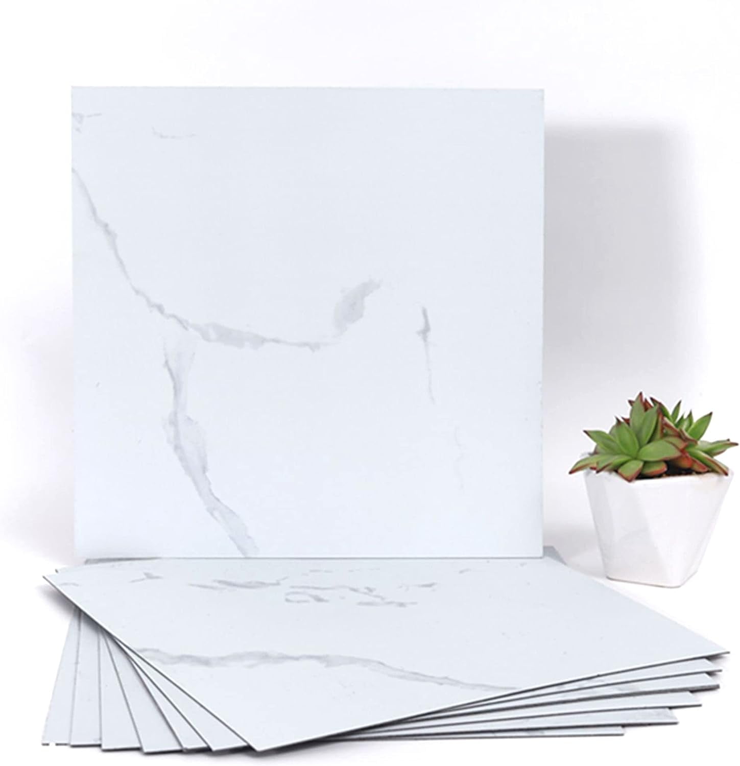 UMIGGEE White Marble Peel and Stick Floor Tile Self Adhesive Vinyl Flooring 12-in x12-in x1.0mm (20-pcs)For Kitchen Living Room Bedroom Home Decoration (20 Sq. ft./Pack)