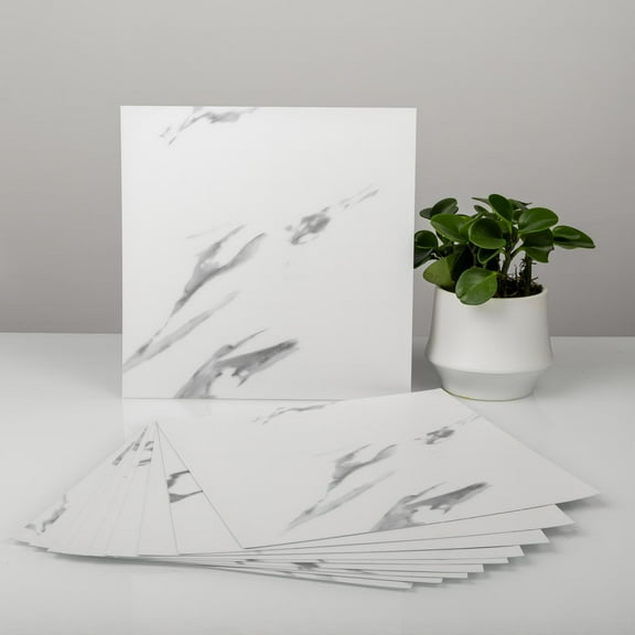 UMIGGEE White Marble Peel and Stick Floor Tile Vinyl Flooring 12-in x 12-in Upgrade Thickness for Kitchen Living Room Bedroom Home Decor 10Pcs/Pack (10 Sq. ft./Pack)