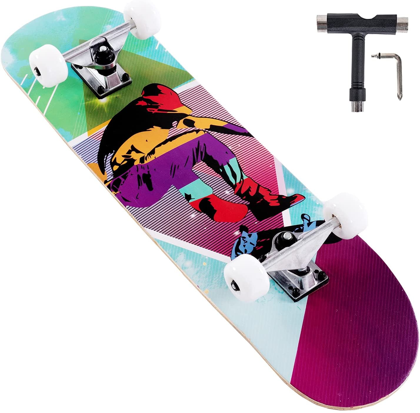 UMINEUX 31 Inch Skateboard, Pro Complete Skateboard for Girls/Boys Beginners, 7 Layer Northeast