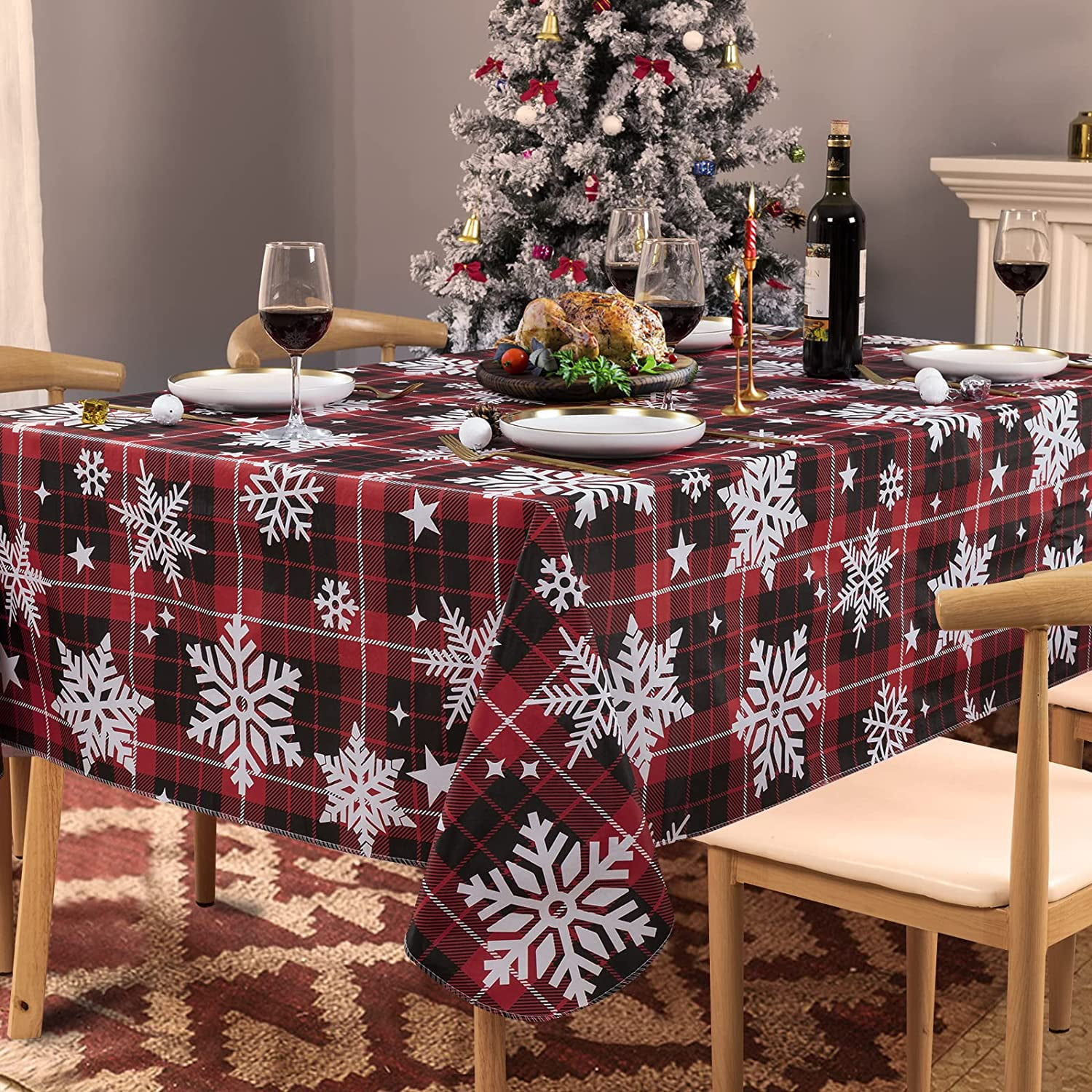 UMINEUX Christmas Tablecloth with Flannel Backing, Waterproof Wipeable ...