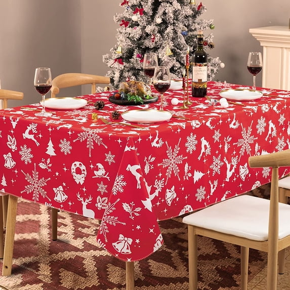 UMINEUX Christmas Tablecloth with Flannel Backing, Waterproof Wipeable Vinyl Rectangle Table Cover for Xmas Parties/Wedding/Holiday/Decoration Use - Heavy Duty Table Cover(60x84 Inch, Elk)