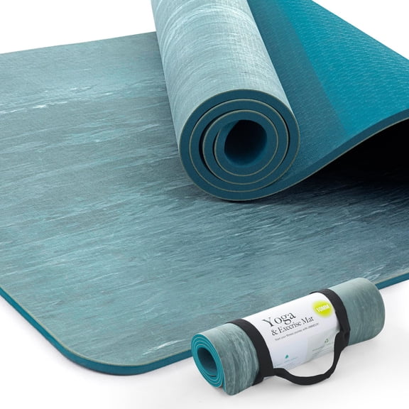UMINEUX Extra Thick Yoga Mat, 2/5 Inch (10MM), Natural Rubber and TPE Non Slip Yoga Mats with Strap for Women Men, Eco Friendly Exercise Mat for Yoga, Pilates, Green