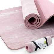 UMINEUX Extra Thick Yoga Mat, 2/5 Inch 10MM, Natural Rubber and TPE Non Slip Yoga Mats with Strap for Women Men, Eco Friendly Exercise Mat for Yoga, Pilates, Pink