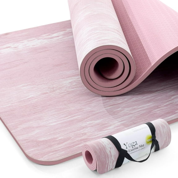 UMINEUX Extra Thick Yoga Mat, 2/5 Inch (10MM), Natural Rubber and TPE Non Slip Yoga Mats with Strap for Women Men, Eco Friendly Exercise Mat for Yoga, Pilates, Pink