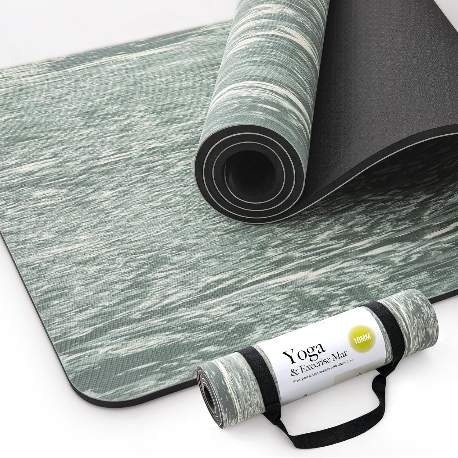 UMINEUX Extra Thick Yoga Mat, 2/5 Inch (10MM), Natural Rubber and TPE Non Slip Yoga Mats with Strap for Women Men, Eco Friendly Exercise Mat