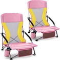 thumbnail image 1 of UMINEUX Low Beach Chairs for Adults, Folding Portable Lightweight Chair with Cup Holder, Set of 2, Pink and Yellow, 1 of 9