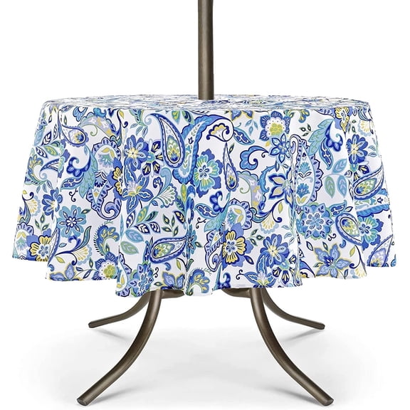 UMINEUX Outdoor Tablecloth with Umbrella Hole and Zipper, Spring/Summer Waterproof Table Cover for Picnic/BBQ/Garden(60" Round, Paisley)