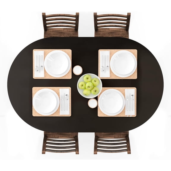 UMINEUX Oval Fitted Vinyl Tablecloth with Elastic Edged & Flannel Backing, Waterproof Wipeable Oval Table Cover - Fits Tables up to 42"X68" (Black)