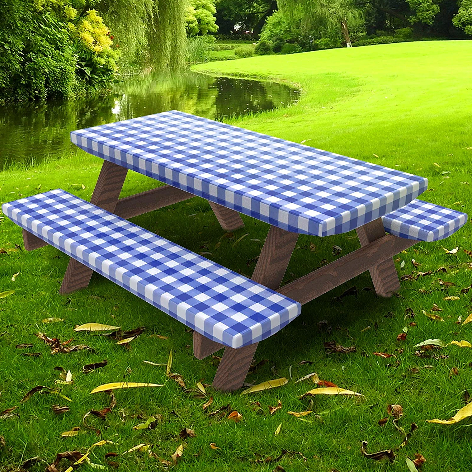 Deluxe Picnic Table Cover with Cushions, 3Piece Set, Red Gingham
