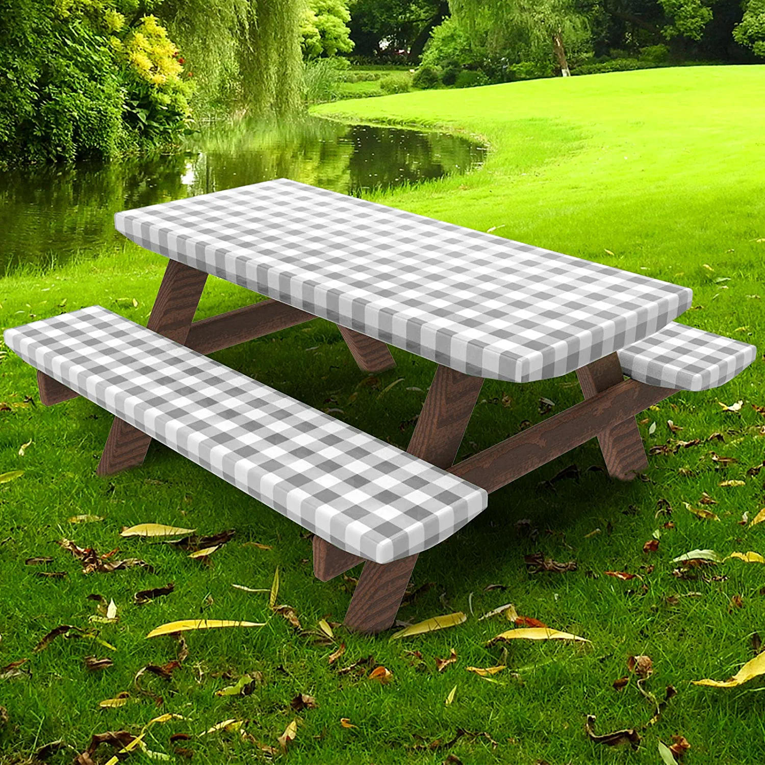 Bench Backing Umineux Picnic Table Cover with Bench Covers, Vinyl Flannel Backing ...