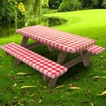 thumbnail image 1 of UMINEUX Picnic Table Cover with Bench Covers Fitted Table Clothes for 6 Foot Rectangle Tables Vinyl Flannel Backing with Elastic Edge -for Outdoor/Indoor Party&Dining(30x72 Inch,3-Pieces, Red Plaid), 1 of 14
