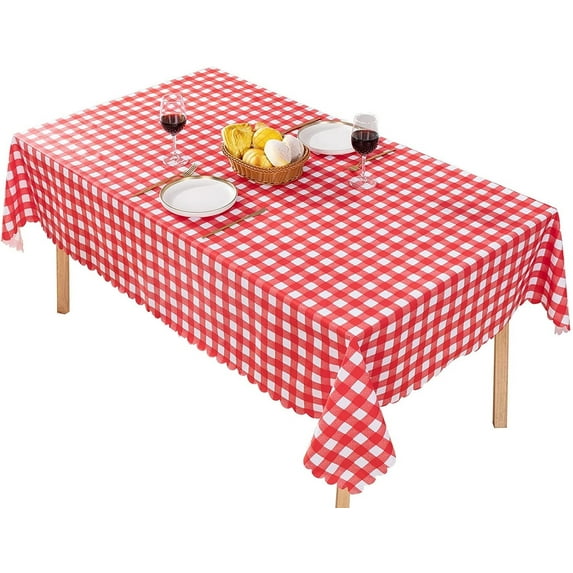 UMINEUX Rectangle Checkered Tablecloth Washable Wipeable 100% Waterproof Oil Proof Plaid Table Cloth for Indoor and Outdoor Use, 54 x 54 Inch (Red and White)