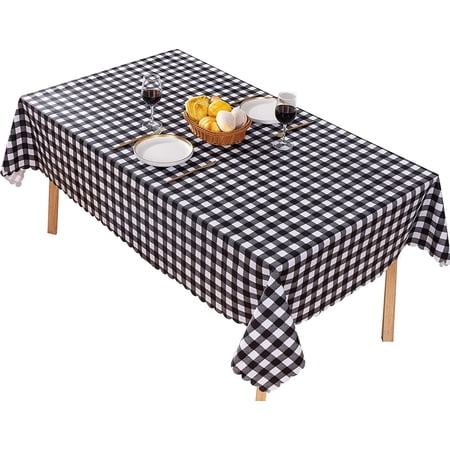 UMINEUX Rectangle Checkered Tablecloth Washable Wipeable 100% Waterproof Oil Proof Plaid Table Cloth for Indoor and Outdoor Use, 54 x 54 Inch (Black and White)