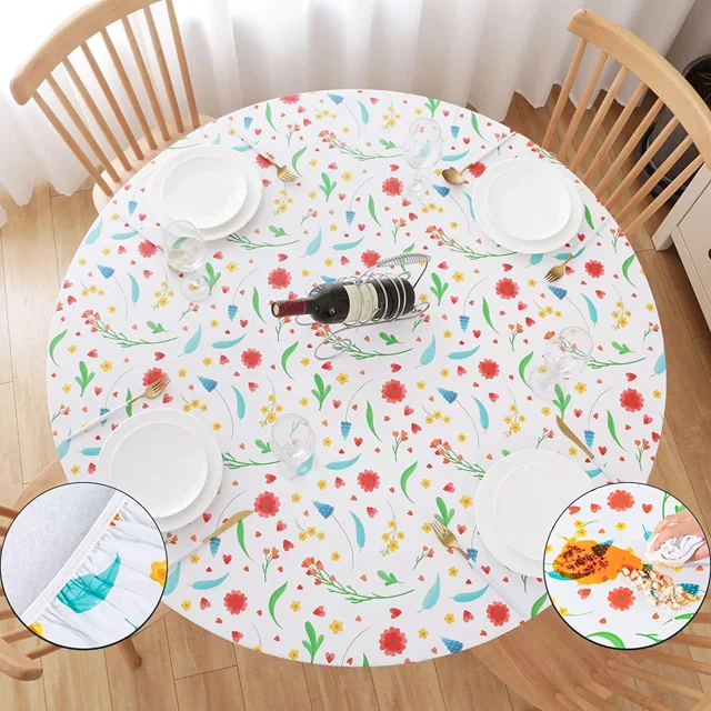 Umineux round fitted vinyl tablecloth with elastic edged flannel