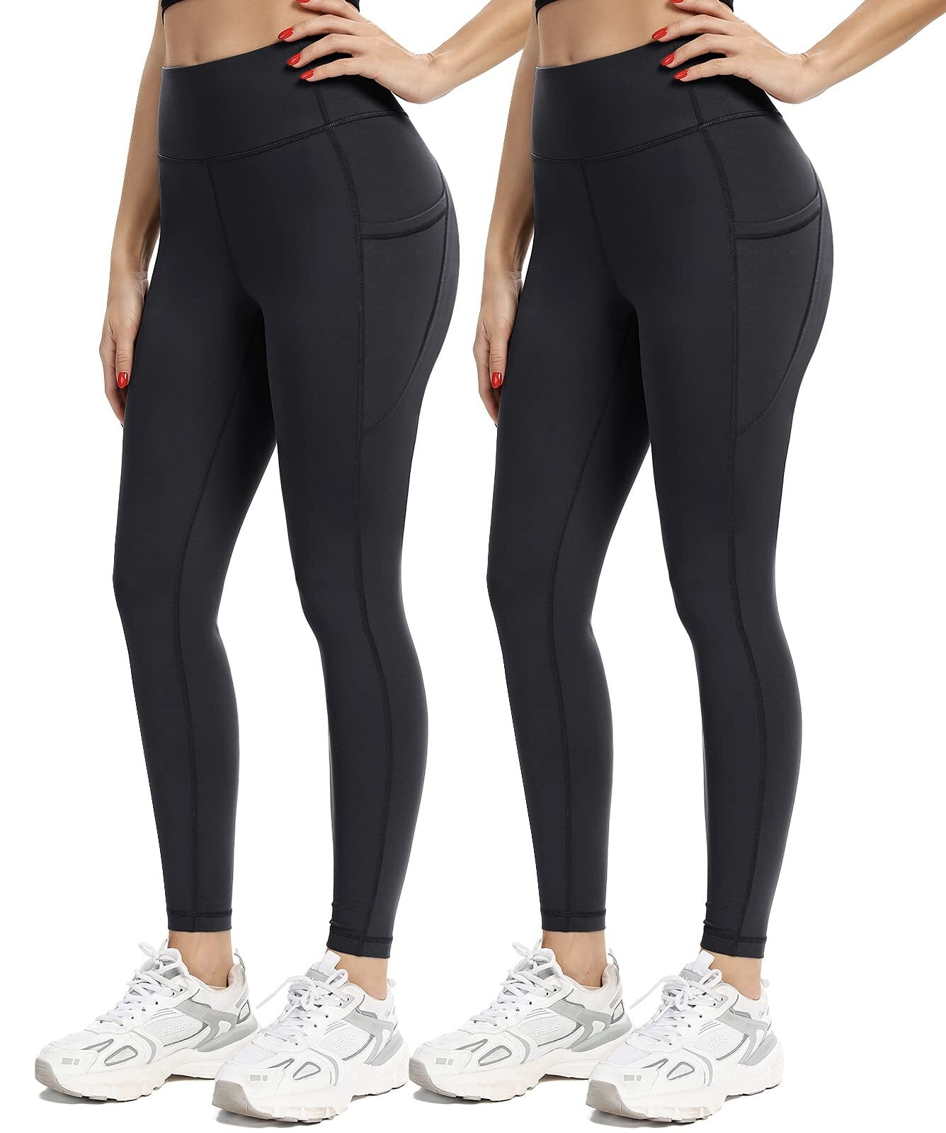 UMINEUX Yoga Pants for Women, 7/8 High Waist Leggings with Pockets 2 Pack  (Small, Gray + Black) 