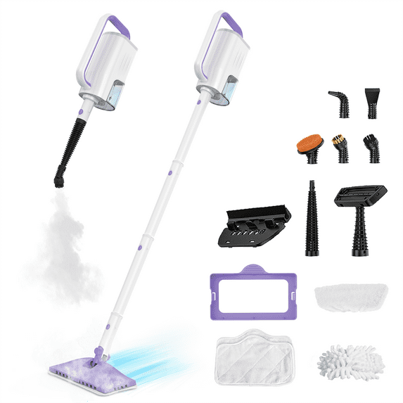INSE Steam Mop,All-in-One Scrubbing and Sanitizing Detachable Floor Steamer,11 Accessories for Upholstery,Carpet & Furniture,Purple