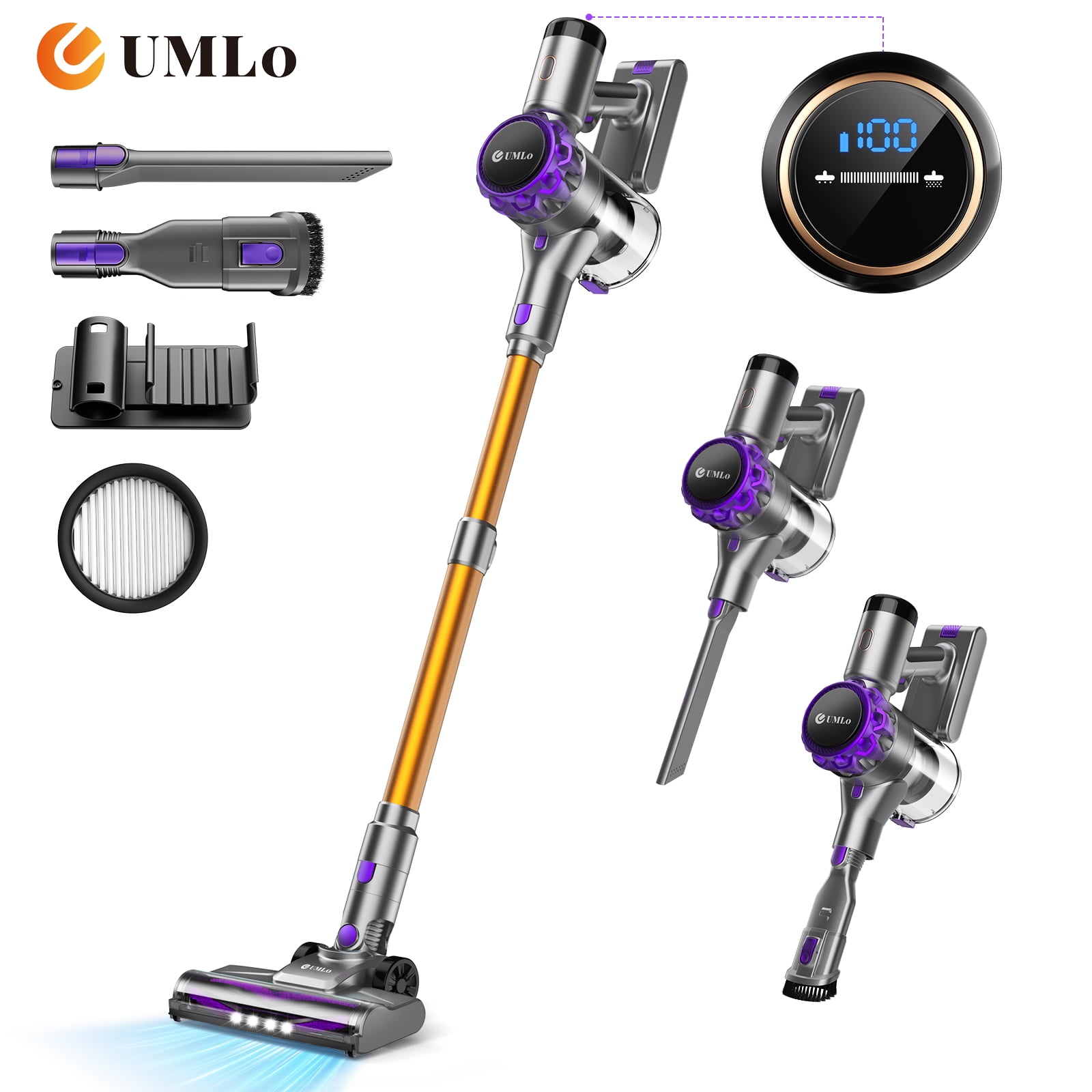 UMLo Cordless Vacuum Cleaner, 300W 30Kpa Stick Vacuum with LED Display