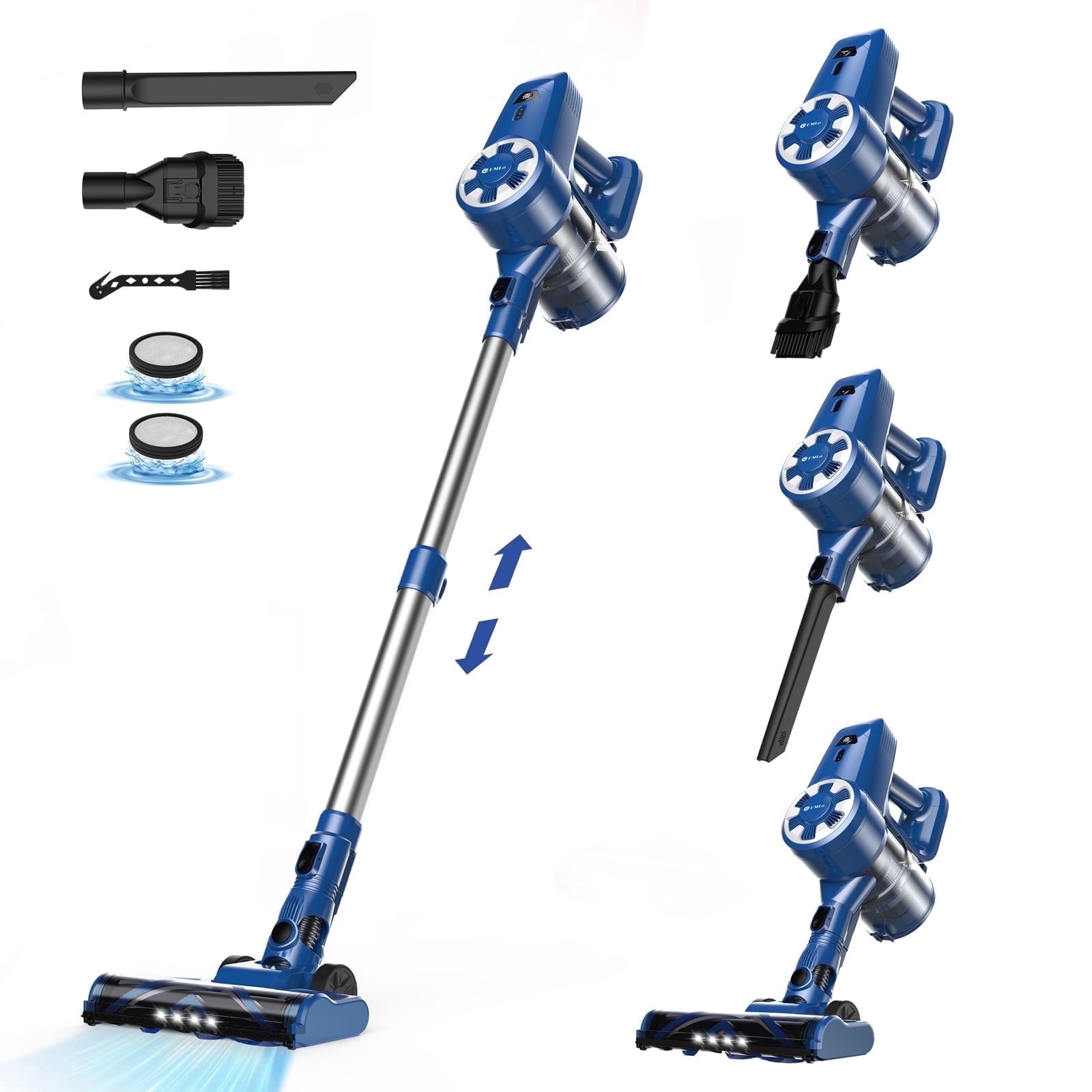 UMLo Cordless Vacuum Cleaner, 6-in-1 Lightweight Stick Vacuum for Hard Floor Carpet Pet Hair N3S Blue