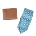 thumbnail image 1 of UMO LORENZO Men's Poly Woven Tie & Wallet Gift Box Set, Turquoise Checker Tie & Brown Wallet, 1 of 7