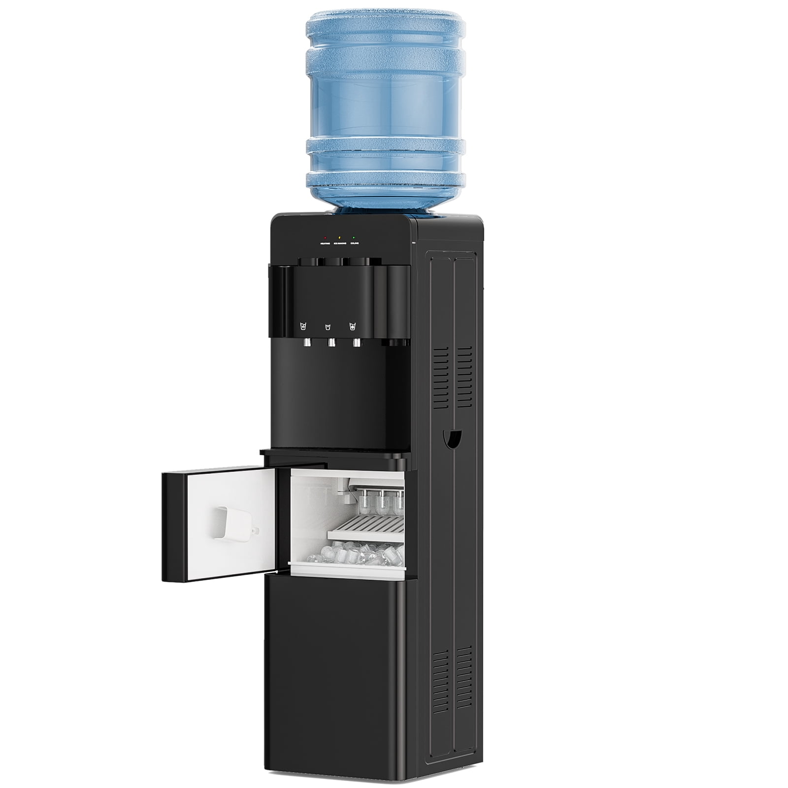 UMOMO 4-in-1 Water Dispenser with Ice Maker, 33lbs/24H, Hot & Cold & Room Temperature Top Loading Water Cooler for 3–5 Gallon Bottles, Child Safety Lock, Water Dispenser for Home, Office, Black