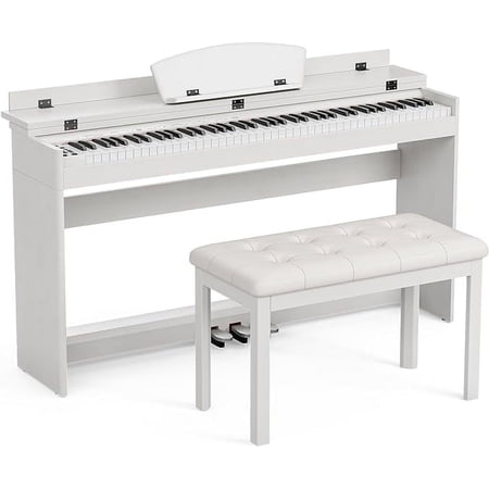 UMOMO 88 Key Digital Piano Full Size Electric Keyboard w/Music Stand+Power Adapter+3-Pedal Board+Instruction Book+Headphone Jack for Beginner/Adults, White
