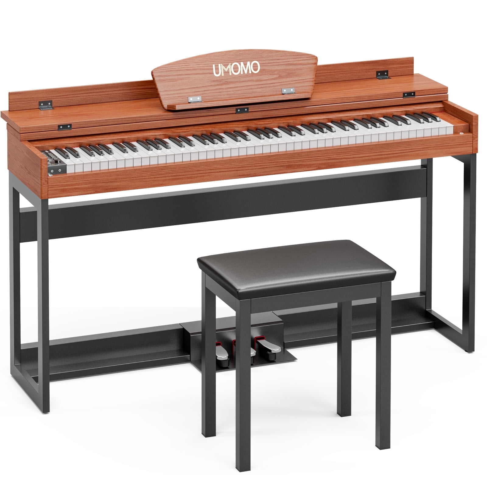 UMOMO  88 Key Digital Piano Keyboard, Full Size Electric Piano with Piano Metal Stand, Headphone Jack, 3 Pedal, Electronic Piano for Beginner, Adults, Brown