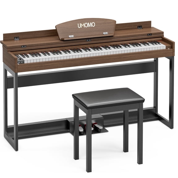 UMOMO 88 Key Digital Piano Keyboard, Full Size Electric Piano with Piano Metal Stand, Headphone Jack, 3 Pedal, Electronic Piano for Beginner, Adults, Walnut
